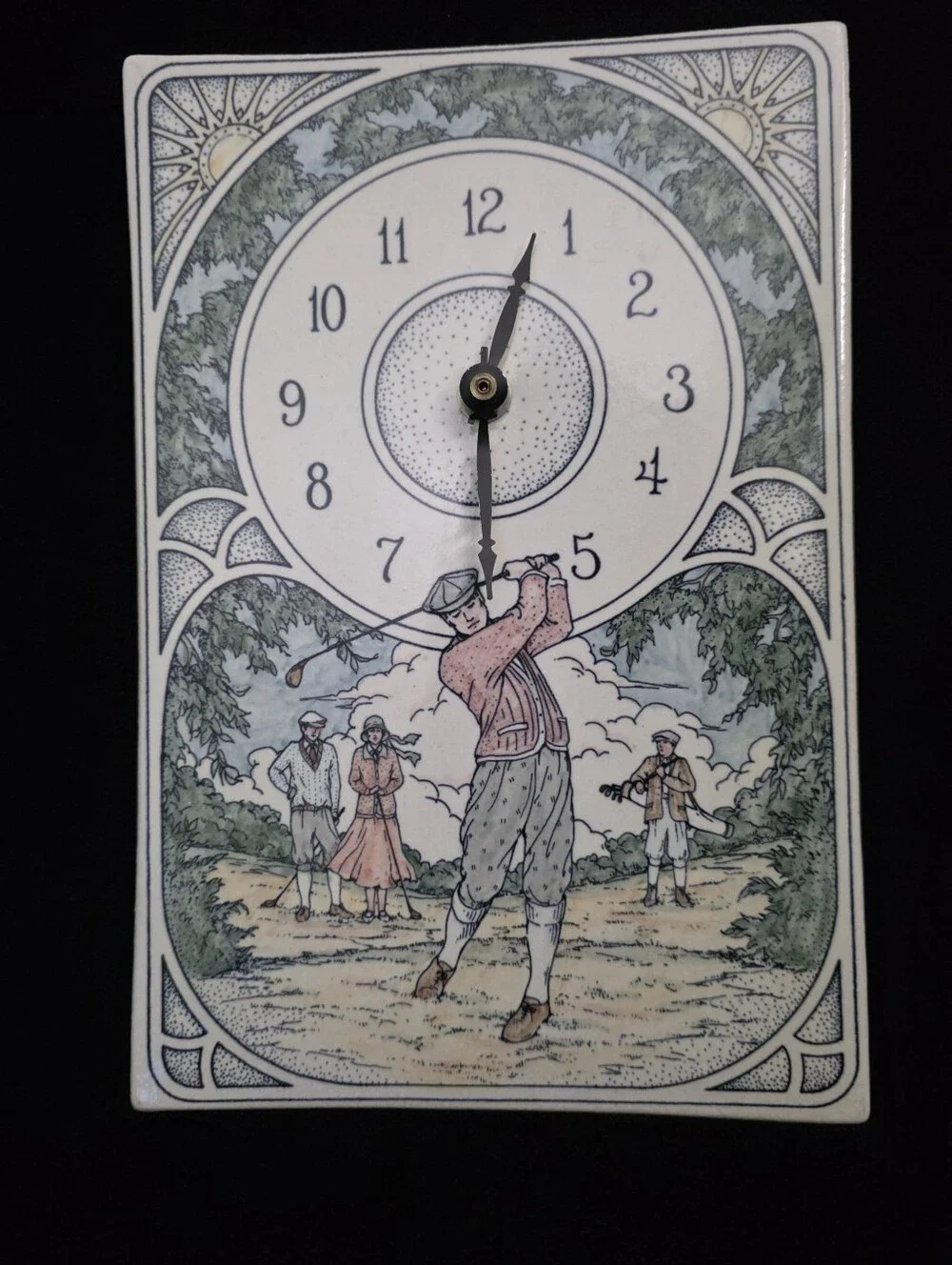 Santa Barbara Ceramic Design Golf Wall Clock Vintage Golfer Ceramic USA